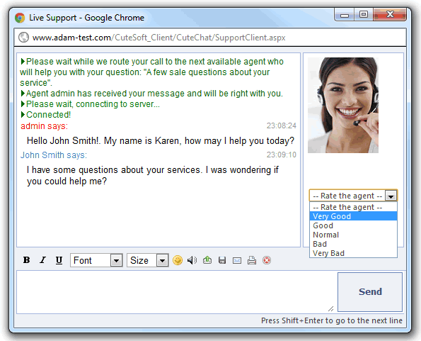 live chat client window